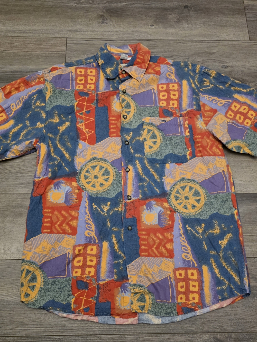 Vtg The Territory Ahead Multicolor Abstract Patchwork Button-Down Shirt